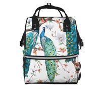 Hnnkloy Hermoso estampado de flores de pavo real.Mochila de maternidad de gran capacidad, bolso cambiador, mochila de viaje para actividades al aire libre.