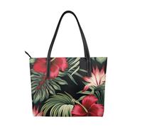 Hnnkloy Hibisco rojo vintage tropical Strelitzia Floral,Bolso de mano de piel sintética, bolso tote de gran capacidad, bolso de hombro para mujer, ideal para el trabajo y los viajes.