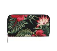 Hnnkloy Hibisco Rojo Vintage Tropical Strelitzia Floral,Carteras de Cuero PU de Gran Capacidad para Hombres y Mujeres.