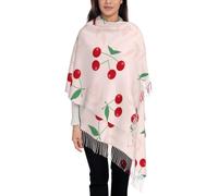 Hnnkloy Hoja de cereza rosa roja,Bufanda grande de cachemira sintética para mujer, chal ligero con borlas, 197 x 72 cm