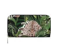 Hnnkloy Hojas de Palmera Tropical con guepardos y leopardos en Negro,Carteras de Cuero PU de Gran Capacidad para Hombres y Mujeres.