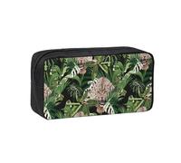 Hnnkloy Hojas de Palmera Tropical con guepardos y leopardos en Negro,Estuche de lápices de Gran Capacidad, portátil, para bolígrafos, Bolsa de papelería para la Escuela y la Oficina.