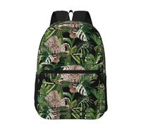 Hnnkloy Hojas de palmera tropical con guepardos y leopardos en negro,Mochila informal de 17 pulgadas con bolsillos, resistente al agua, para la escuela.