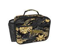Hnnkloy Hojas tropicales doradas y negras,Bolsa de almuerzo portátil, fiambrera resistente, bolsa isotérmica reutilizable