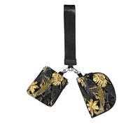 Hnnkloy Hojas tropicales doradas y negras,Bolso de muñeca para deportes al aire libre, monedero portátil, cartera de muñeca con llavero desmontable