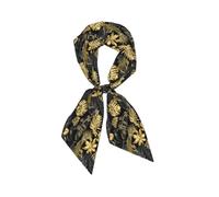 Hnnkloy Hojas tropicales doradas y negras, Bufanda de seda sintética para mujer, bufandas de moda para el cuello, diadema versátil
