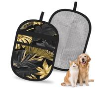 Hnnkloy Hojas Tropicales Doradas y Negras, Paquete de 2 Guantes para Eliminar el Pelo de Mascotas, Guantes de Aseo antiestáticos para Perros y Gatos.