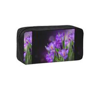 Hnnkloy Hojas Verdes y Flores moradas Impresas,Estuche de lápices de Gran Capacidad, portátil, para bolígrafos, Bolsa de papelería para la Escuela y la Oficina.