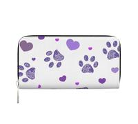 Hnnkloy Huella de Pata Morada con corazón,Carteras de Cuero PU de Gran Capacidad para Hombres y Mujeres.