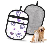 Hnnkloy Huella de Pata Morada con corazón, Paquete de 2 Guantes para Eliminar el Pelo de Mascotas, Guantes de Aseo antiestáticos para Perros y Gatos.