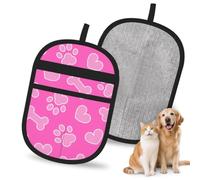 Hnnkloy Huella de Perro Rosa Hueso Corazón, Paquete de 2 Guantes para Eliminar el Pelo de Mascotas, Guantes de Aseo antiestáticos para Perros y Gatos.