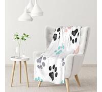 Hnnkloy Huellas de Patas de Perro,Manta Suave para sofá Cama, cálida, antipilling, de Franela Afelpada, 76 x 102 cm.