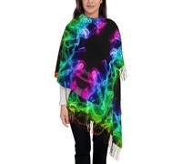 Hnnkloy Humo colorido abstracto negro,Bufanda grande de cachemira sintética para mujer, chal ligero con borlas, 197 x 72 cm