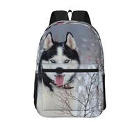 Hnnkloy Husky en invierno,Mochila informal de 17 pulgadas con bolsillos, resistente al agua, para la escuela.
