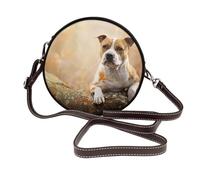 Hnnkloy Impresión de American Staffordshire Terrier,Bolso de hombro de piel sintética, bolso cruzado redondo - Bolso circular para mujer