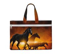 Hnnkloy Impresión de caballos negros con nubes rojas brillantes,Bolsa de lona para documentos con cremallera, bolso de mano, maletín para la escuela y la oficina.