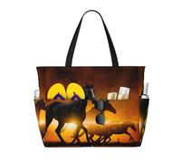 Hnnkloy Impresión de caballos negros con nubes rojas brillantes,Bolso de playa de gran capacidad, bolso de hombro de viaje para mujer, bolso de mano impermeable.