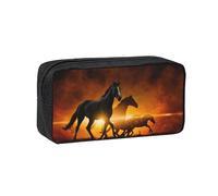 Hnnkloy Impresión de Caballos Negros con Nubes Rojas Brillantes,Estuche de lápices de Gran Capacidad, portátil, para bolígrafos, Bolsa de papelería para la Escuela y la Oficina.