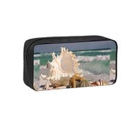 Hnnkloy Impresión de Conchas y Estrellas de mar en la Playa,Estuche de lápices de Gran Capacidad, portátil, para bolígrafos, Bolsa de papelería para la Escuela y la Oficina.