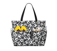 Hnnkloy Impresión de pila de balones de fútbol,Bolso de playa de gran capacidad, bolso de hombro de viaje para mujer, bolso de mano impermeable.