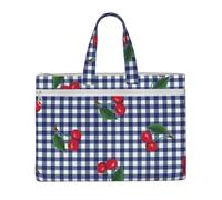 Hnnkloy Imprimir cerezas en cuadros azules,Bolsa de lona para documentos con cremallera, bolso de mano, maletín para la escuela y la oficina.