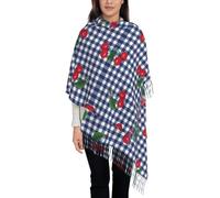 Hnnkloy Imprimir cerezas en cuadros azules,Bufanda grande de cachemira sintética para mujer, chal ligero con borlas, 197 x 72 cm