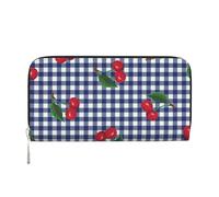 Hnnkloy Imprimir Cerezas en Cuadros Azules,Carteras de Cuero PU de Gran Capacidad para Hombres y Mujeres.