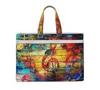 Hnnkloy Imprimir nota musical de madera colorida,Bolsa de lona para documentos con cremallera, bolso de mano, maletín para la escuela y la oficina.