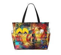 Hnnkloy Imprimir nota musical de madera colorida,Bolso de playa de gran capacidad, bolso de hombro de viaje para mujer, bolso de mano impermeable.