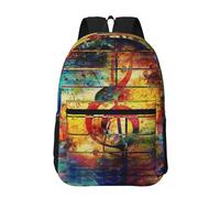 Hnnkloy Imprimir nota musical de madera colorida,Mochila informal de 17 pulgadas con bolsillos, resistente al agua, para la escuela.
