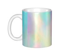 Hnnkloy Lámina holográfica con textura de arcoíris muy hermosa,Taza de cerámica grande para café, ideal para cocina, restaurante, oficina o cafetería, 330 ml.
