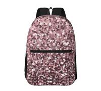 Hnnkloy Lentejuelas de oro rosa sobre fondo rosa abstracto,Mochila informal de 17 pulgadas con bolsillos, resistente al agua, para la escuela.