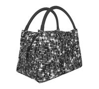 Hnnkloy Lentejuelas negras y plateadas con un elegante diseño brillante.,Bolsa de almuerzo portátil, bolsa isotérmica, fiambrera duradera, bolsa térmica reutilizable.