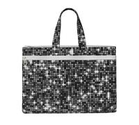 Hnnkloy Lentejuelas plateadas negras con patrón elegante y brillante,Bolsa de lona para documentos con cremallera, bolso de mano, maletín para la escuela y la oficina.