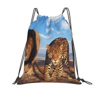 Hnnkloy León, leopardo y tigre luchan por comida (Impreso),Mochila con cordón unisex, bolsa deportiva para gimnasio, mochila informal para el día a día.