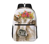 Hnnkloy Linda vaca de acuarela,Mochila informal de 17 pulgadas con bolsillos, resistente al agua, para la escuela.