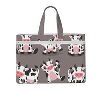 Hnnkloy Linda vaca de dibujos animados impresa,Bolsa de lona para documentos con cremallera, bolso de mano, maletín para la escuela y la oficina.