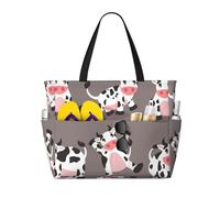Hnnkloy Linda vaca de dibujos animados impresa,Bolso de playa de gran capacidad, bolso de hombro de viaje para mujer, bolso de mano impermeable.