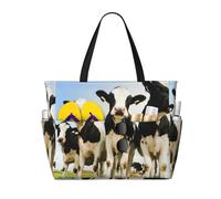 Hnnkloy Linda vaca impresa,Bolso de playa de gran capacidad, bolso de hombro de viaje para mujer, bolso de mano impermeable.