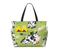 Hnnkloy Lindo animal vaca verde,Bolso de playa de gran capacidad, bolso de hombro de viaje para mujer, bolso de mano impermeable.