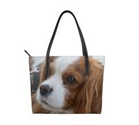 Hnnkloy Lindo Cavalier King Charles Spaniel,Bolso de mano de piel sintética, bolso tote de gran capacidad, bolso de hombro para mujer, ideal para el trabajo y los viajes.