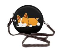 Hnnkloy Lindo corgi durmiendo,Bolso de hombro de piel sintética, bolso cruzado redondo - Bolso circular para mujer