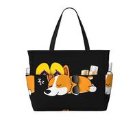 Hnnkloy Lindo Corgi durmiendo,Bolso de playa de gran capacidad, bolso de hombro de viaje para mujer, bolso de mano impermeable.