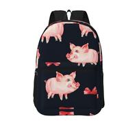 Hnnkloy Lindo patrón de lazo rojo de cerdito,Mochila informal de 17 pulgadas con bolsillos, resistente al agua, para la escuela.