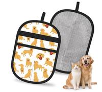 Hnnkloy Lindo patrón de Perro Golden Retriever, Paquete de 2 Guantes para Eliminar el Pelo de Mascotas, Guantes de Aseo antiestáticos para Perros y Gatos.
