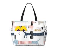 Hnnkloy Lindo perro salchicha azul marino,Bolso de playa de gran capacidad, bolso de hombro de viaje para mujer, bolso de mano impermeable.