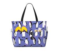 Hnnkloy Lindo pingüino morado,Bolso de playa de gran capacidad, bolso de hombro de viaje para mujer, bolso de mano impermeable.