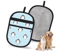 Hnnkloy Lindo pingüino y Nieve Estampados, Paquete de 2 Guantes para Eliminar el Pelo de Mascotas, Guantes de Aseo antiestáticos para Perros y Gatos.