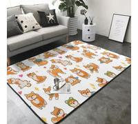 Hnnkloy Lindo Shiba Inu y Divertido patrón de Perro, Alfombra Grande Antideslizante para Sala de Estar o Dormitorio, 208 x 148 cm.
