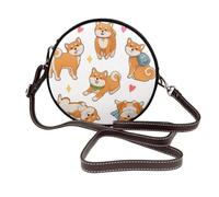 Hnnkloy Lindo y divertido Shiba Inu,Bolso de hombro de piel sintética, bolso cruzado redondo - Bolso circular para mujer